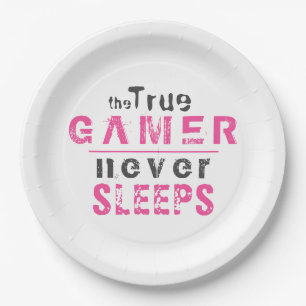 True Gamer Schläft Nie Rosa Typografie Gamer Pappteller
