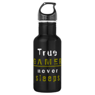 True Gamer schläft niemals Typografie Black Gamer Edelstahlflasche