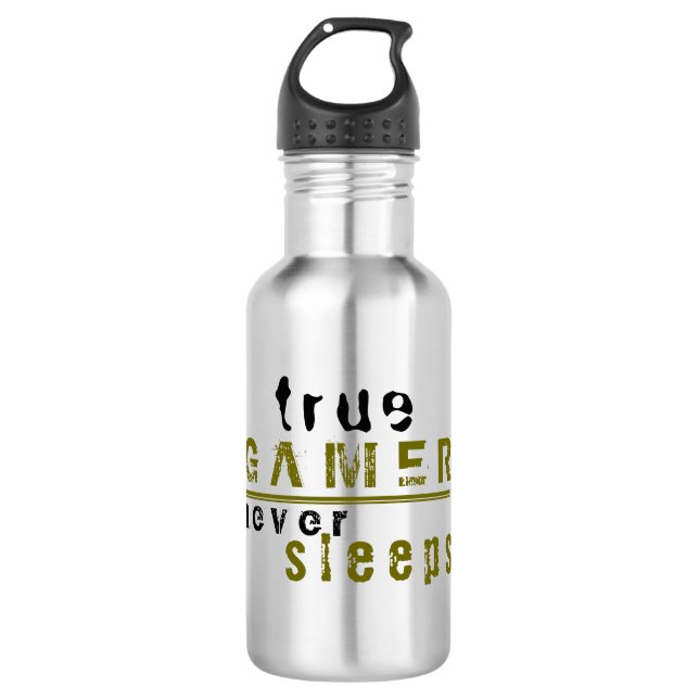 True Gamer schläft niemals Typografy Gamer Edelstahlflasche (Vorderseite)