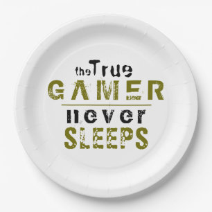 True Gamer schläft niemals Typografy Gamer Pappteller