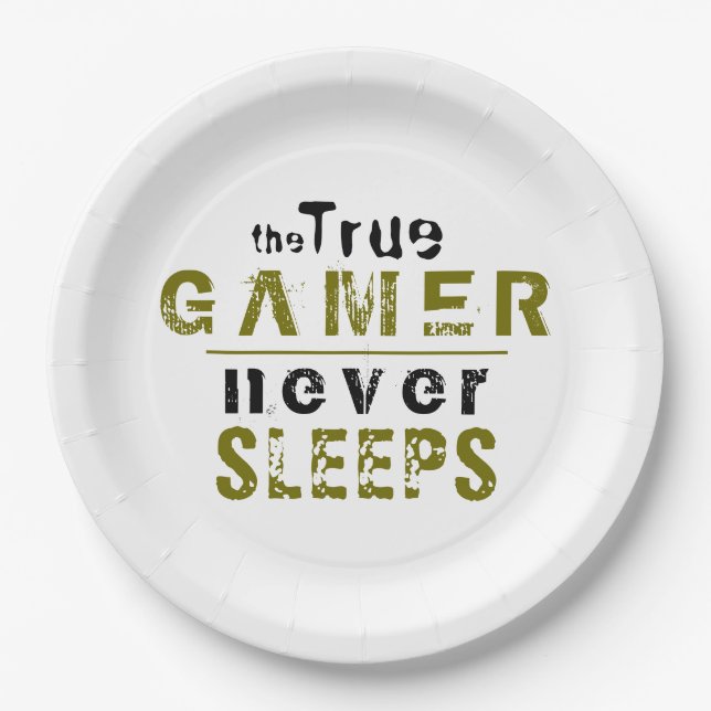 True Gamer schläft niemals Typografy Gamer Pappteller (Vorderseite)