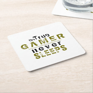 True Gamer schläft niemals Typografy Gamer Rechteckiger Pappuntersetzer