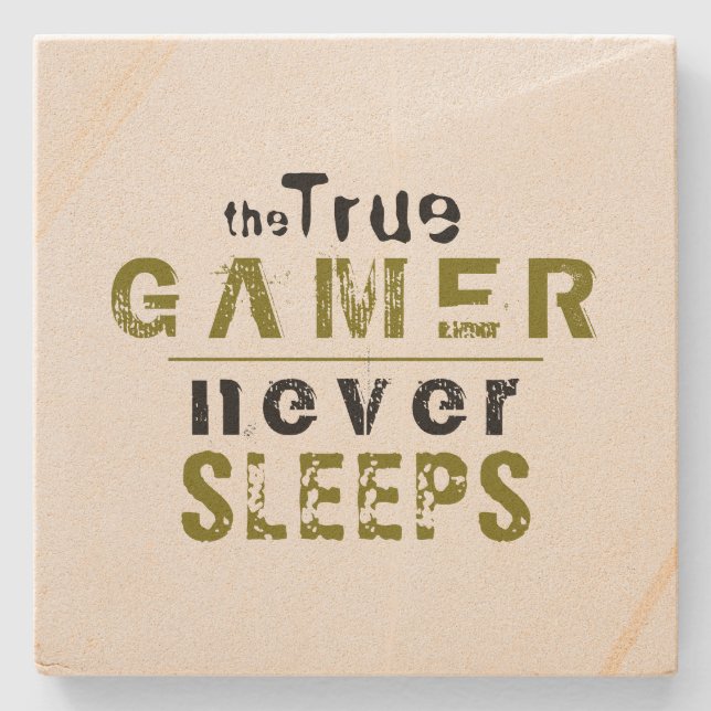 True Gamer schläft niemals Typografy Gamer Steinuntersetzer (Vorderseite)
