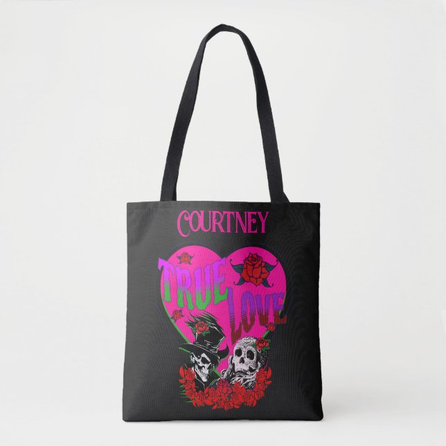 True Love Black & Pink Skull Couple Custom Tasche (Vorderseite)