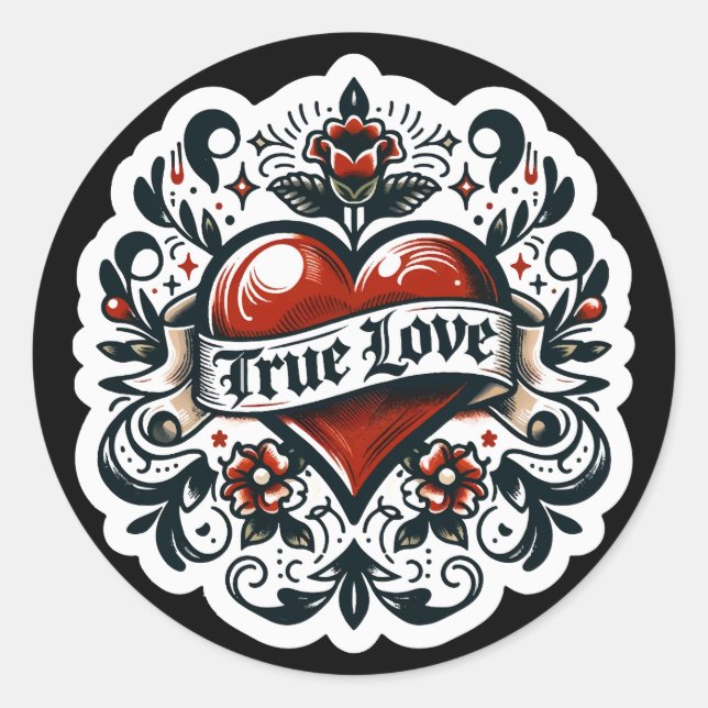 True Love Coeur Tattoo Sticker Mariage Fiançailles (Devant)