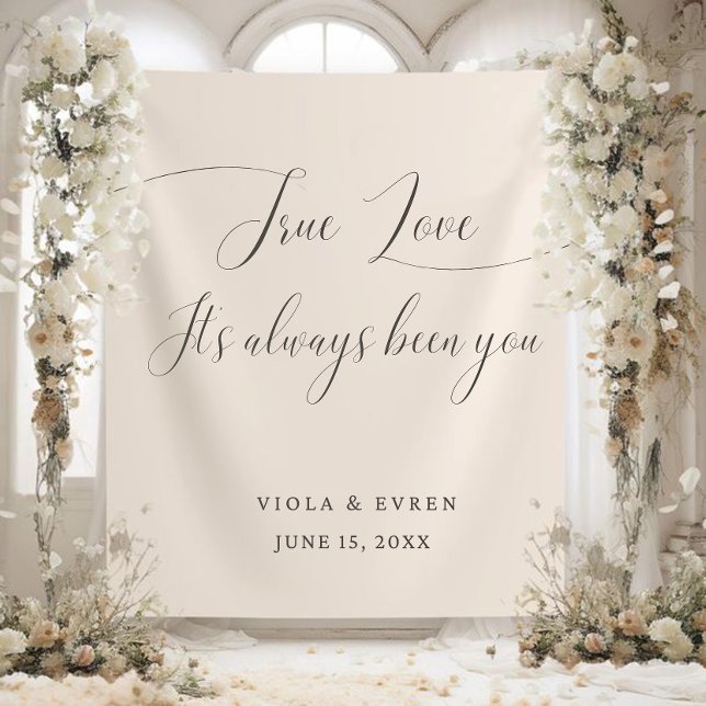 True Love Elegant Script Wedding Backdrop Banner Wandteppich (Von Creator hochgeladen)