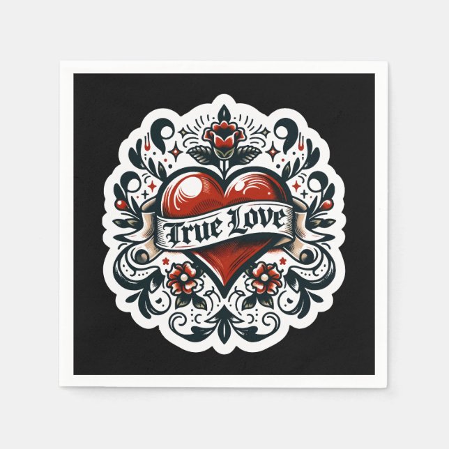 True Love Heart Tattoo Aufkleber Hochzeit Verlobun Serviette (Vorderseite)