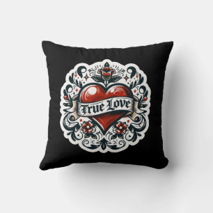 True Love Heart Tattoo Sticker Style Artistic Kissen