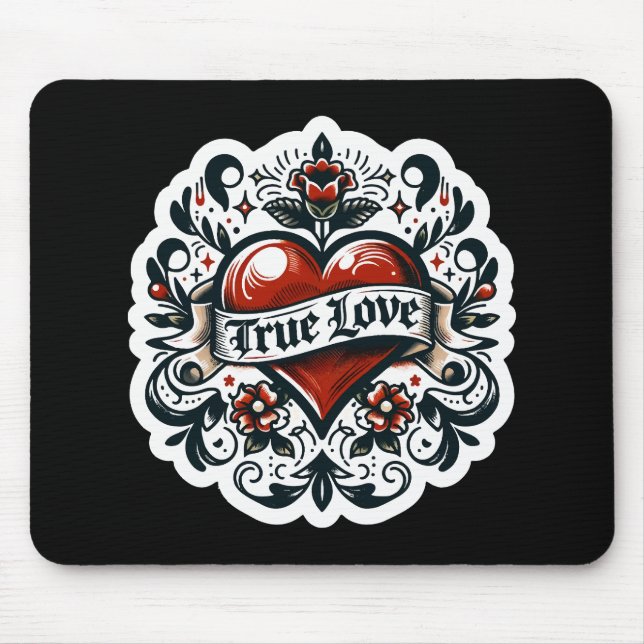 True Love Heart Tattoo Sticker Style Artistic Mousepad (Vorne)