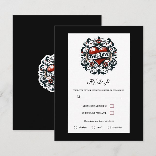 True Love Heart Tattoo Sticker Wedding RSVP Einladung (Vorne/Hinten)