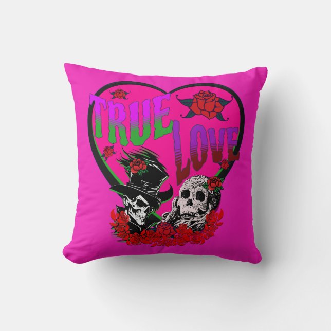 True Love Pink Custom Skull Couple Kissen (Vorderseite)