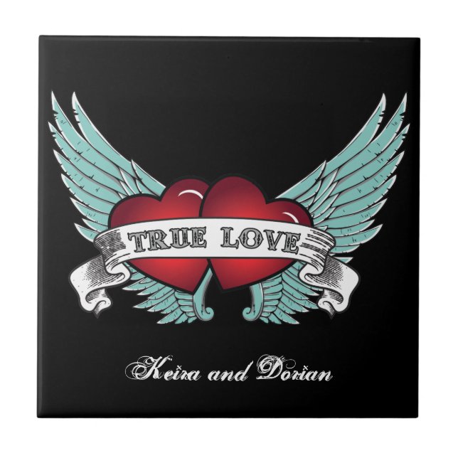 True Love Rockabilly Winged Heart Fliese (Vorderseite)