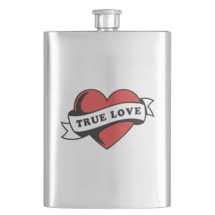 True Love Tattoo Heart Klassisches Romandesign Flachmann