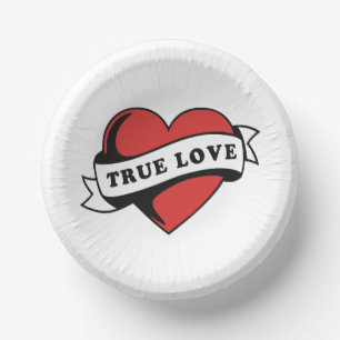 True Love Tattoo Heart   Klassisches Romandesign Pappteller