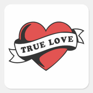 True Love Tattoo Heart Klassisches Romandesign Quadratischer Aufkleber
