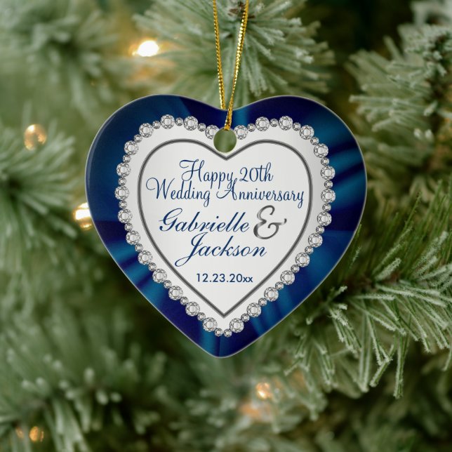 True Love Wedding / Anniversary - Navy Blue Keramik Ornament (Baum)