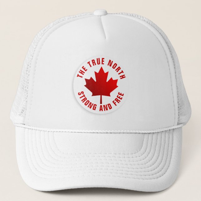 True North Strong and Free Red Maple Leaf Truckerkappe (Vorderseite)