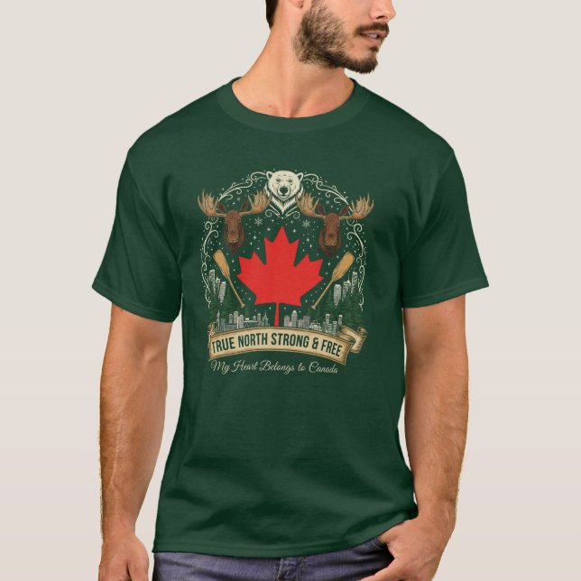 True North Strong Free Canada Patriotic T-Shirt (Devant)