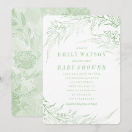 True Romance Green Floral Frame Baby Dusche Einladung