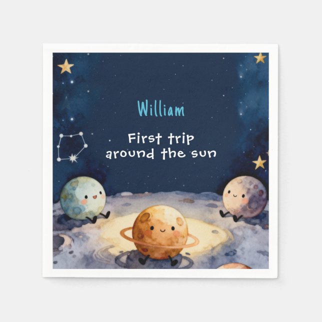 True Space First Trip Around The Sun 1st Birthday Serviette (Vorderseite)