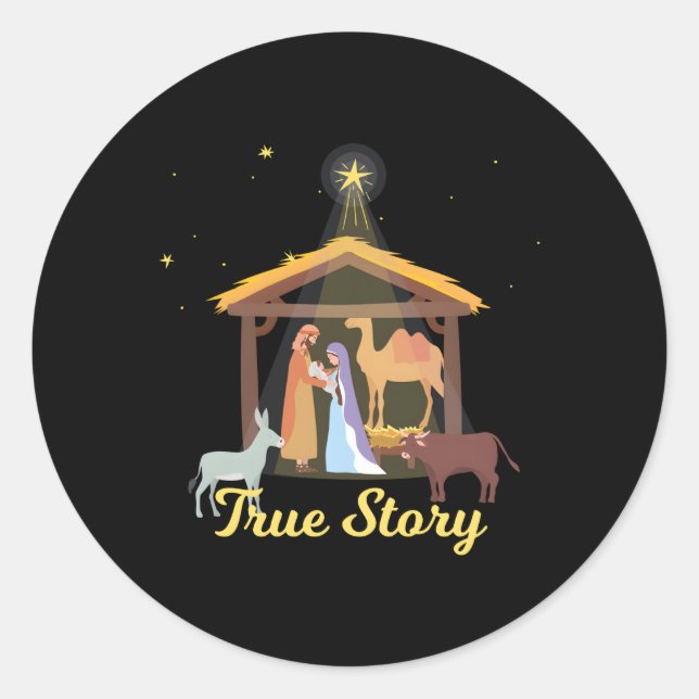 True Story Advent Nativszene North Star Runder Aufkleber (Vorderseite)
