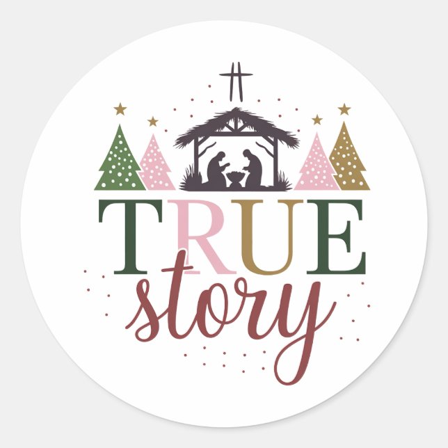 True Story Christmas Bibel Verse Runder Aufkleber (Vorderseite)