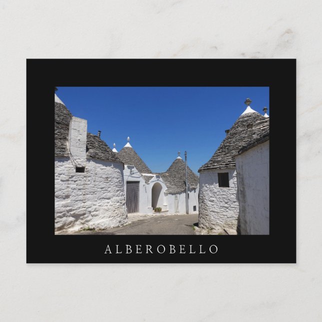 Trulli-Häuser, Alberobello, Puglia, schwarze Postk Postkarte (Vorderseite)