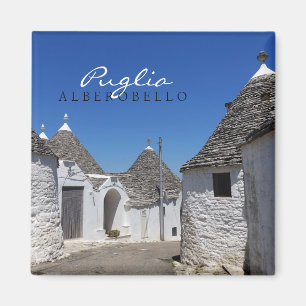 Trulli-Häuser in Alberobello, Apulien, Textmagnet Magnet