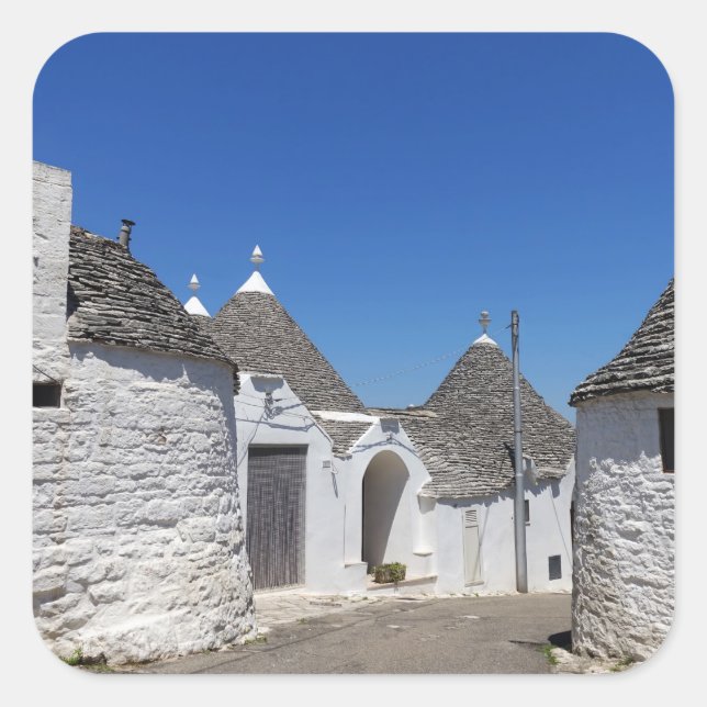 Trulli-Häuser in Alberobello, Puglia-Aufkleber Quadratischer Aufkleber (Vorderseite)