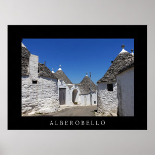 Trulli-Häuser in Alberobello, Puglia, schwarzes Po Poster