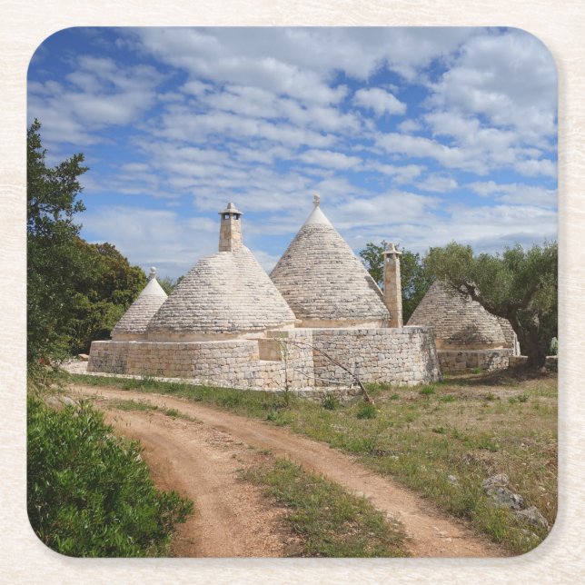 Trulli Häuser in Puglia/in Apulien Rechteckiger Pappuntersetzer (Vorderseite)