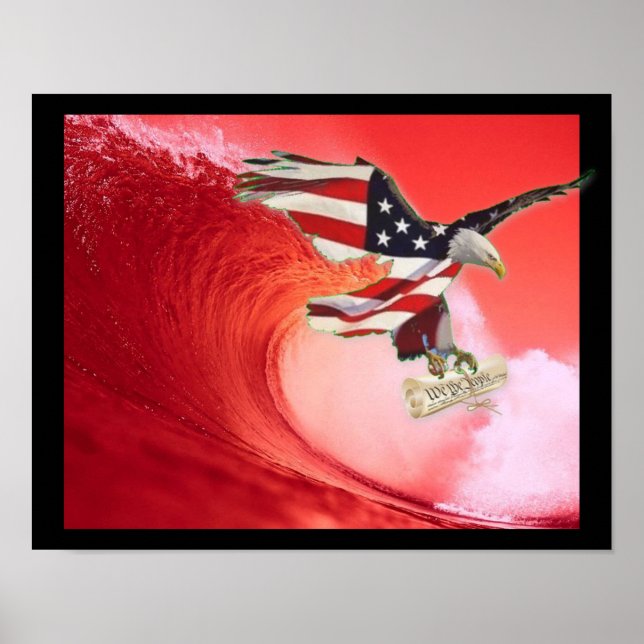 Trump2020 Rote Welle mit Verfassung Poster (Vorne)