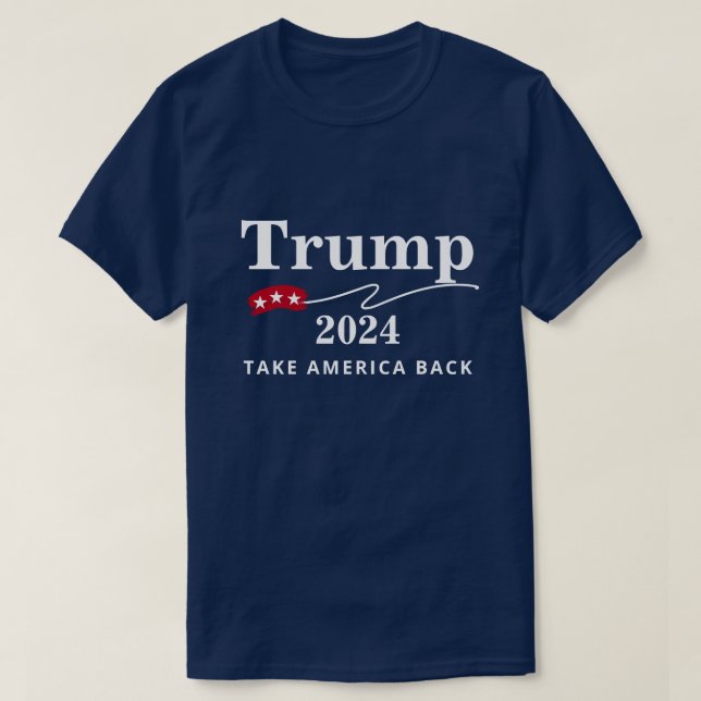 Trump 2024: Amerika zurück in Rot, Weiß und Blau T-Shirt (Design vorne)
