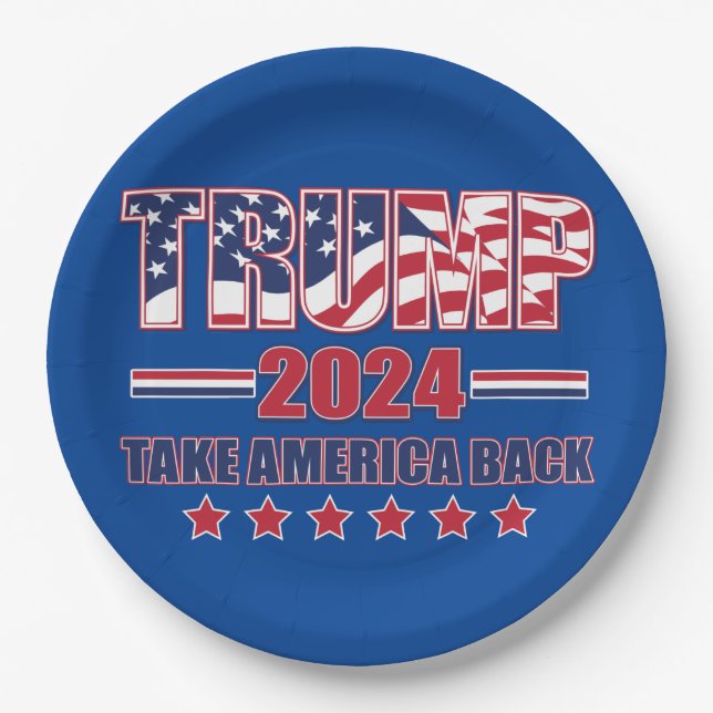 Trump 2024: Amerika zurück Pappteller (Vorderseite)