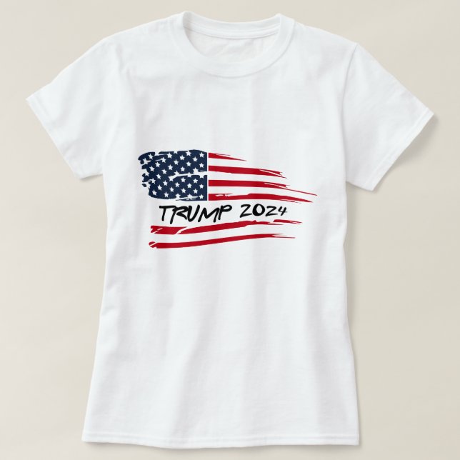 Trump 2024 Amerikanische Flagge T-Shirt (Design vorne)