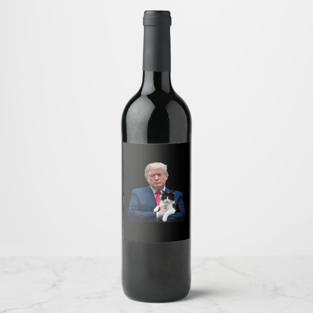 Trump 2024 Cat MAGA Funny Trump Cat Weinetikett (Vorderseite)