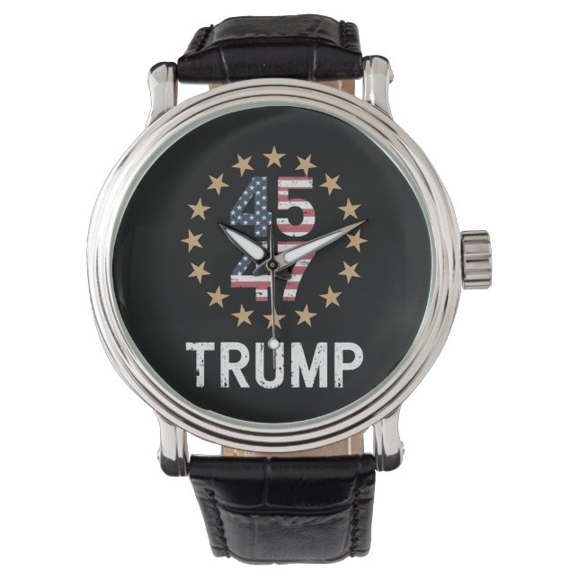 Trump 2024 Flag Amerika zurück 45 47 Armbanduhr (Vorderseite)