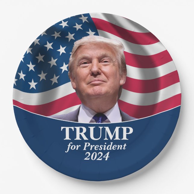 Trump 2024 - Foto mit amerikanischer Flagge Pappteller (Vorderseite)