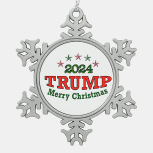 TRUMP 2024 Frohe Weihnachten Schneeflocken Zinn-Ornament