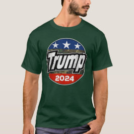 Trump 2024 für Präsident Retro Camouflage Button T-Shirt