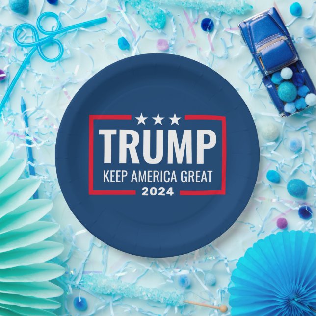 Trump 2024 Keep America Great - blue red Pappteller (Party)