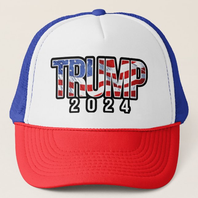 Trump 2024 - Patriotische Blockbriefe Truckerkappe (Vorderseite)