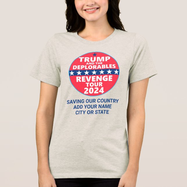 Trump 2024 Rache Tour Deplorables Personalisiert Tri-Blend Shirt (Vorderseite)