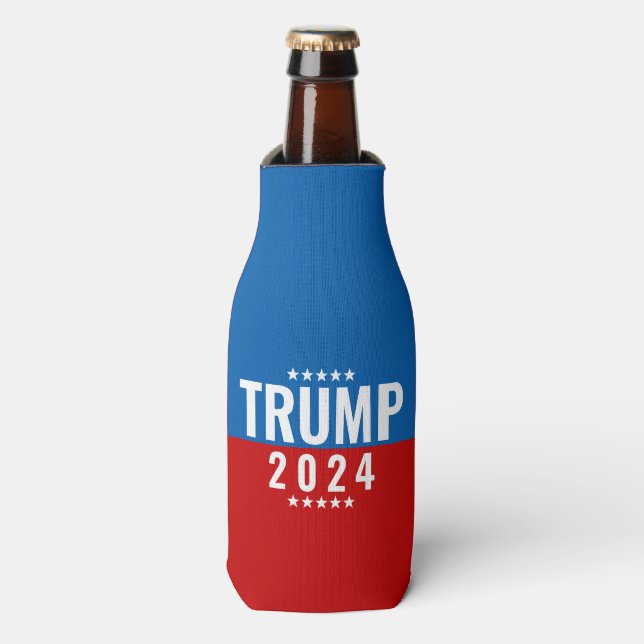 Trump 2024 Rot und Blau mit Sternen Flaschenkühler (Flaschenvorderseite)