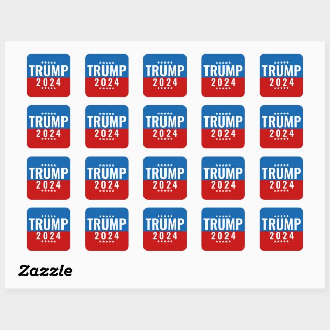 Trump 2024 Rot und Blau mit Sternen Quadratischer Aufkleber (Blatt)