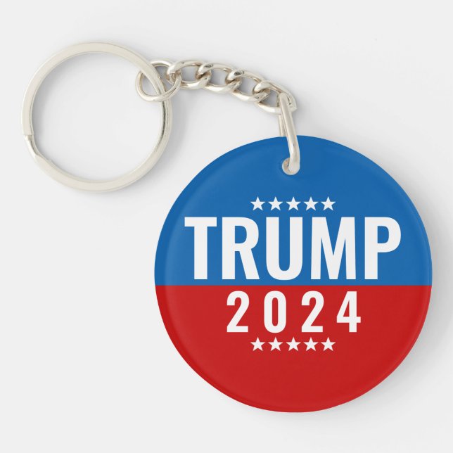 Trump 2024 Rot und Blau mit Sternen Schlüsselanhänger (Vorderseite)