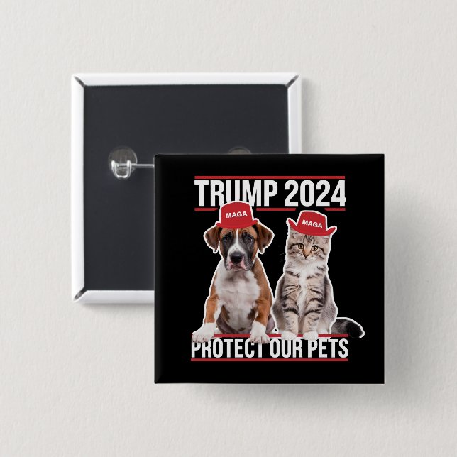 Trump 2024 schützt unsere Haustiere Katzen Hunde M Button (Vorne & Hinten)