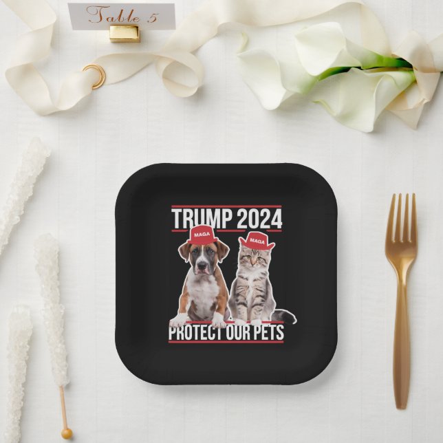 Trump 2024 schützt unsere Haustiere Katzen Hunde M Pappteller (Hochzeit)