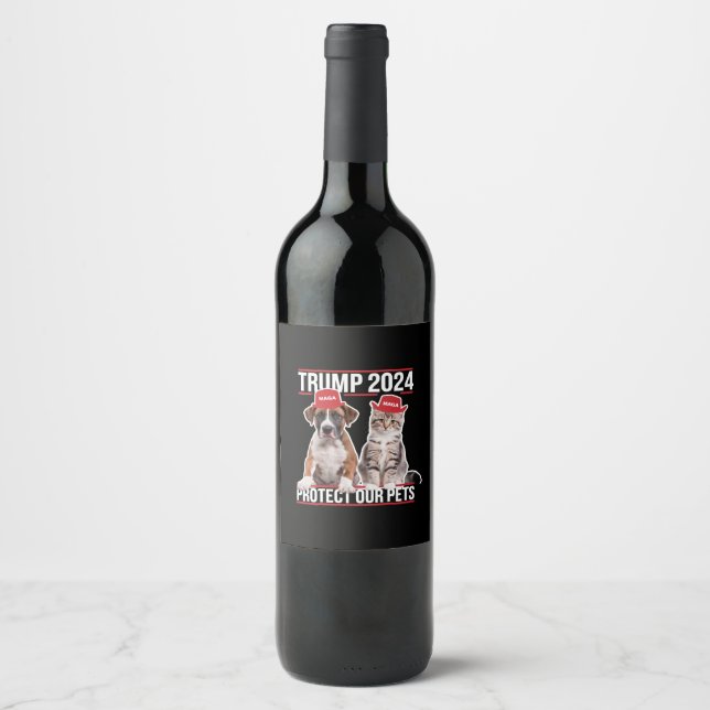 Trump 2024 schützt unsere Haustiere Katzen Hunde M Weinetikett (Vorderseite)