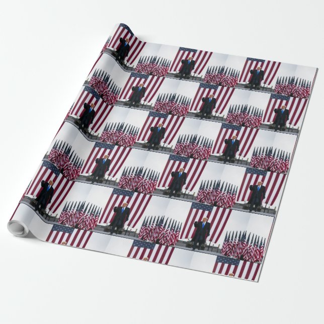 Trump 2024 Trump und Flaggen Geschenkpapier (Ungerollt)